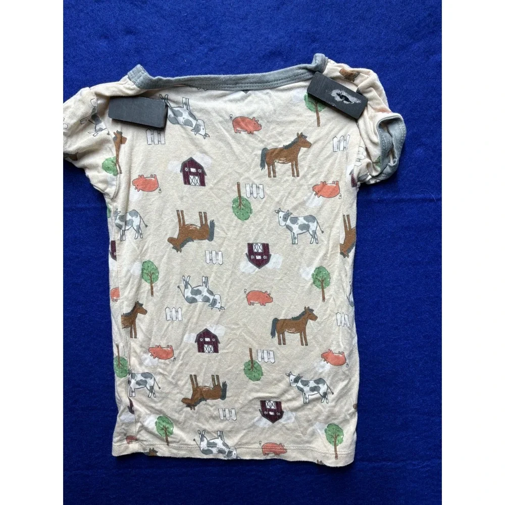 Farmcore Toddler Milkberry Farm‎ Animal Bamboo Pajama Top 3T Tan Grey